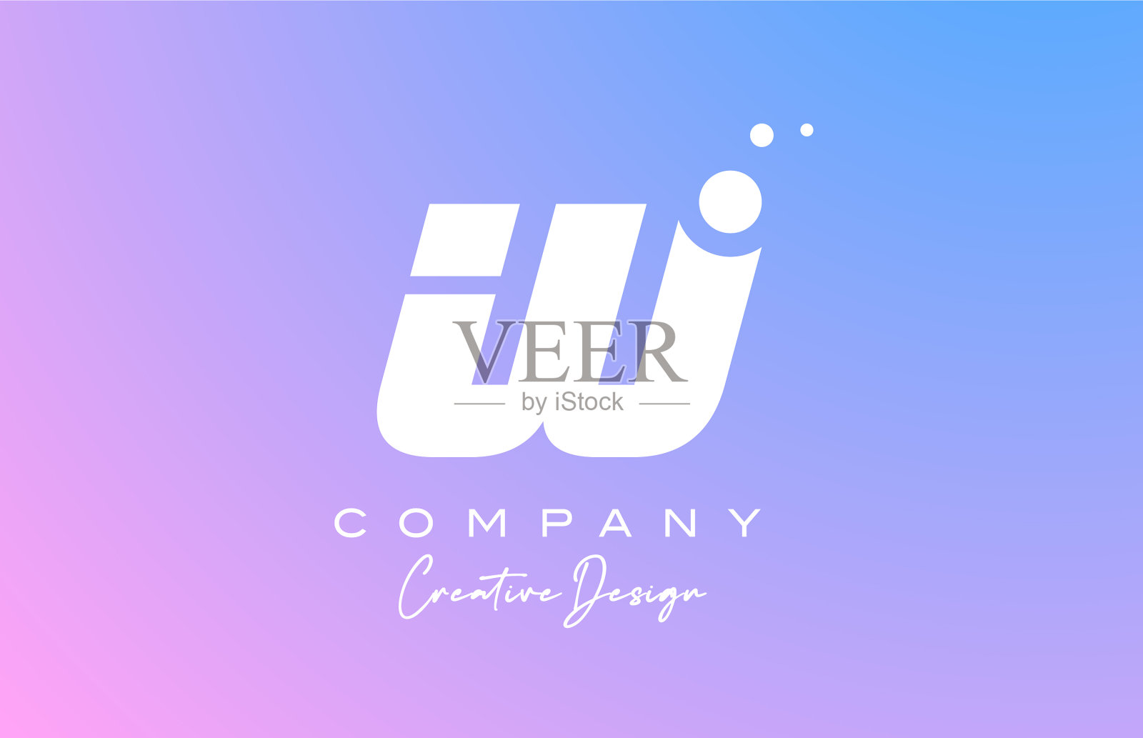 蓝色粉彩字母标志与白色插画图片素材