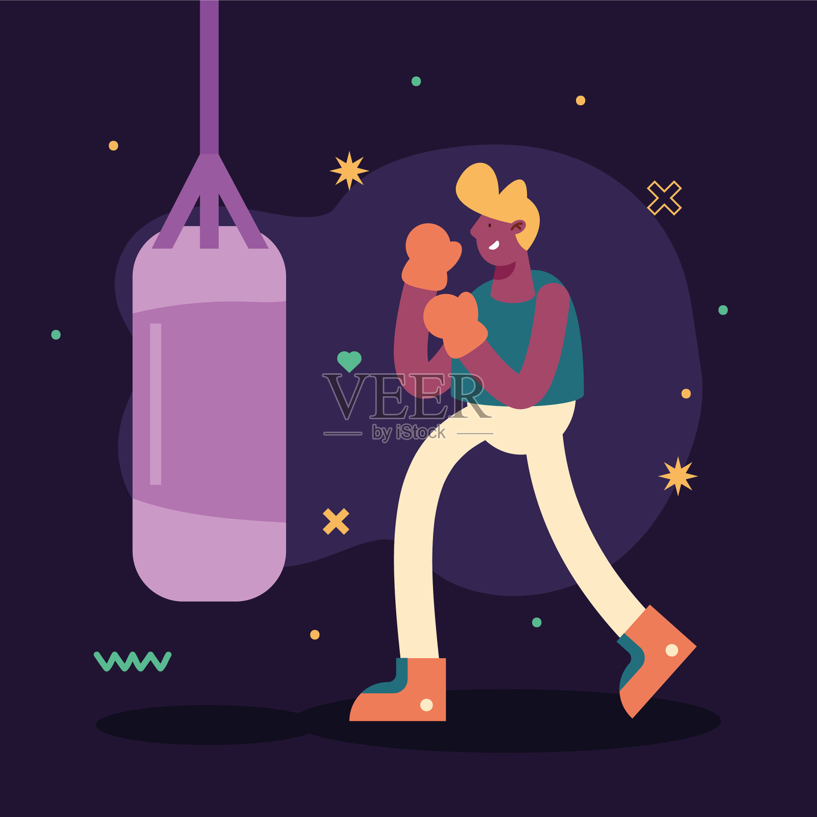 男子练习拳击插画图片素材