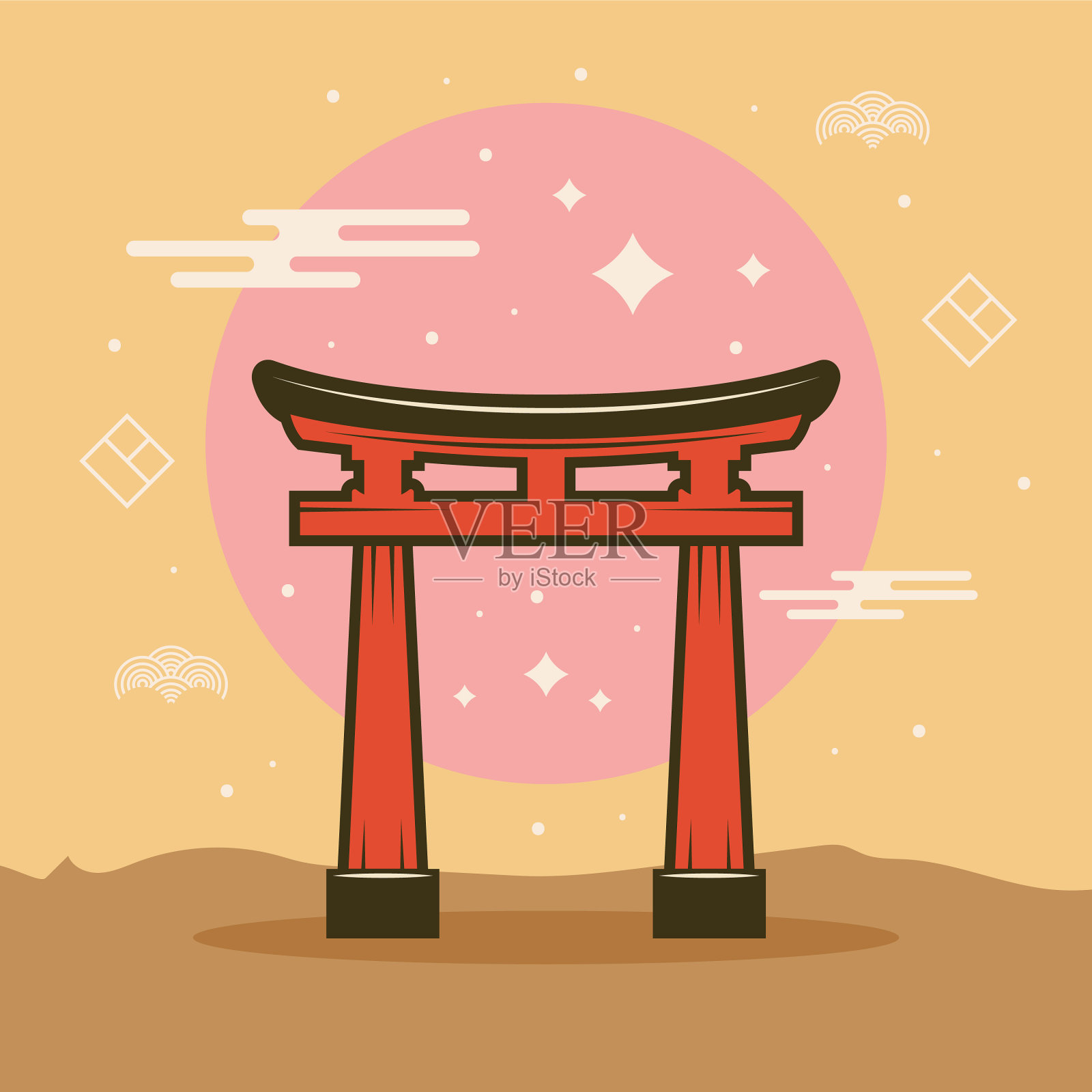 亚洲宝塔拱门景观插画图片素材