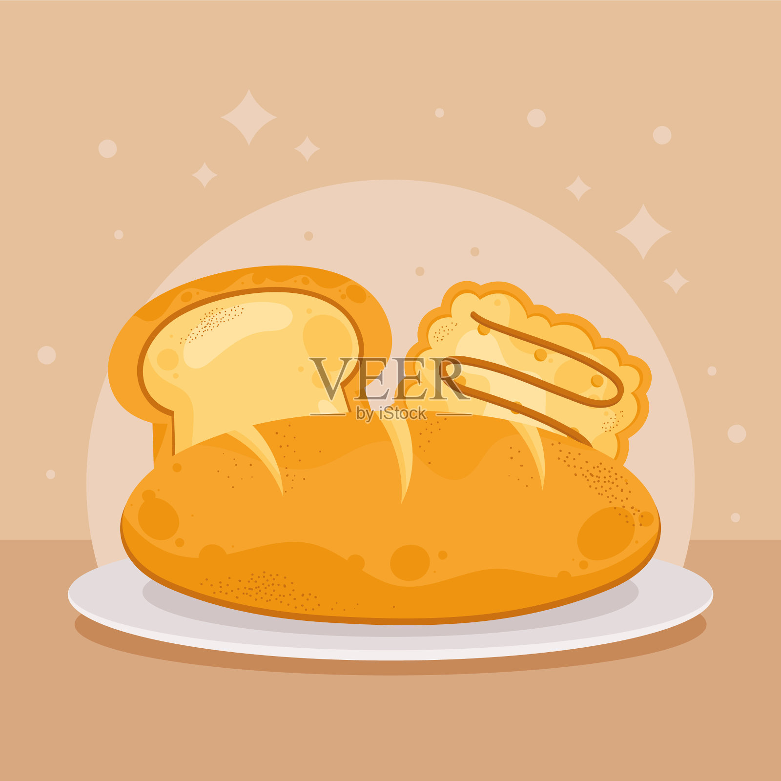 美味的面包，饼干和切片插画图片素材