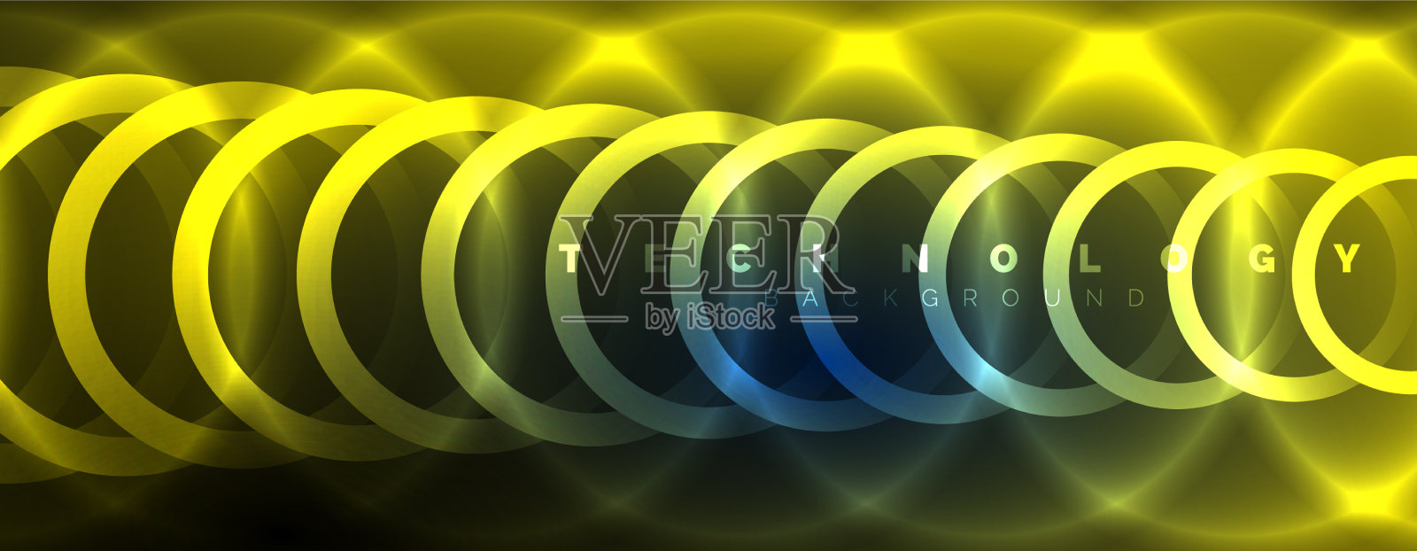 霓虹灯发光的圆圈和神奇的圆形线条插画图片素材