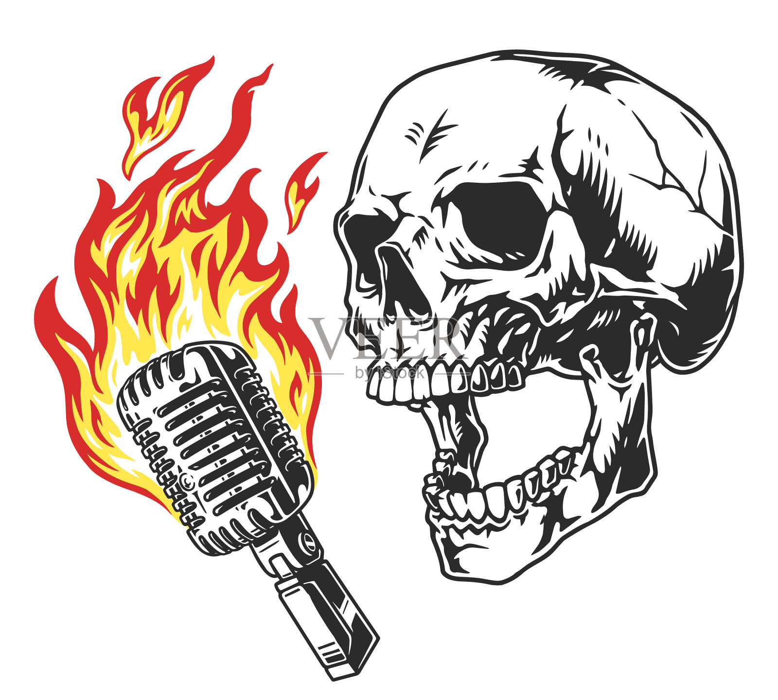 摇滚歌手头骨单色贴纸设计元素图片