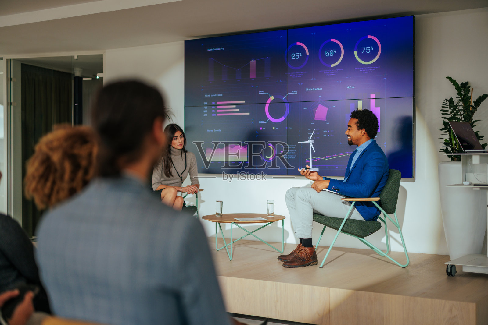 关于公司可持续发展的小组讨论。照片摄影图片