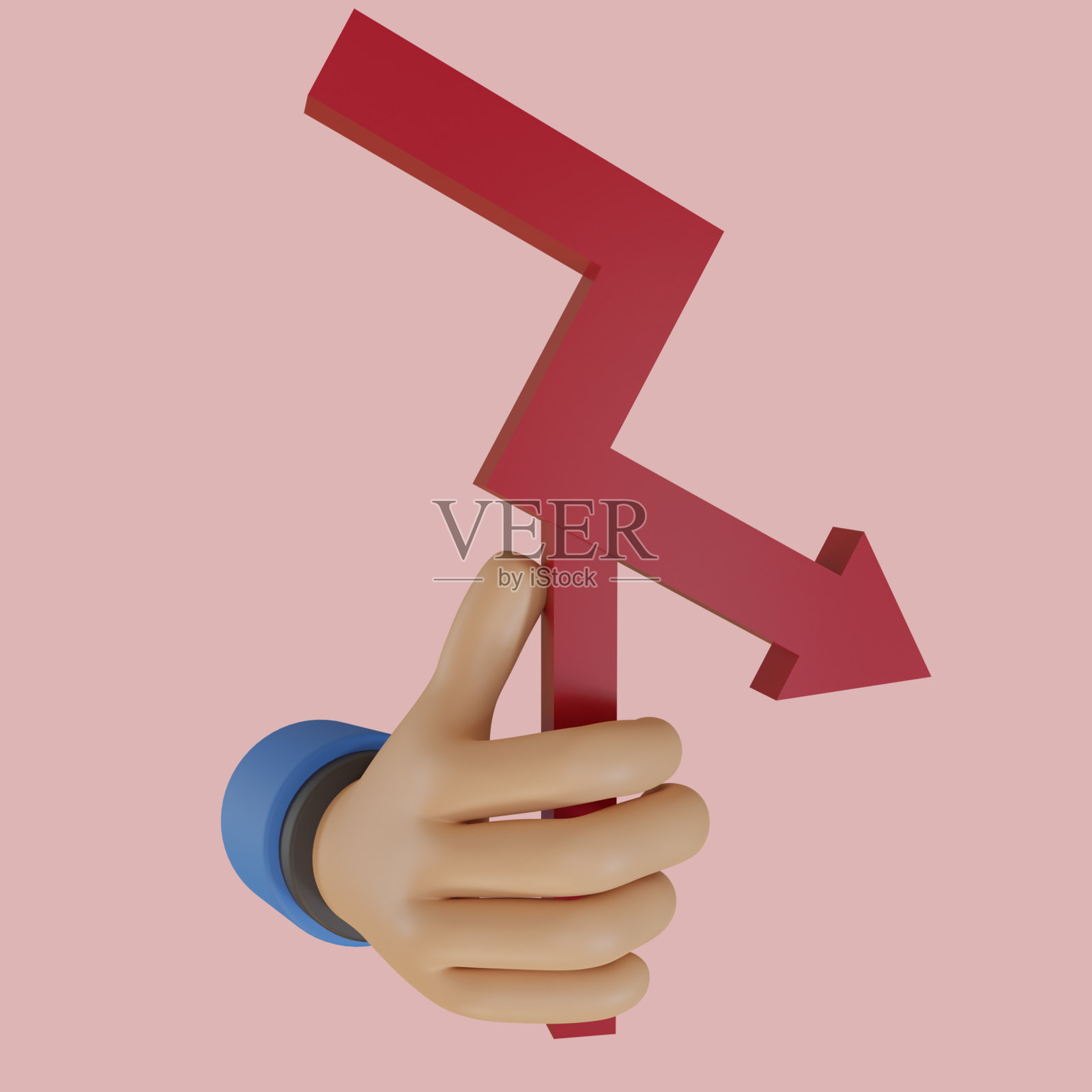 三维渲染插图的手握增长图表箭头红色向下照片摄影图片