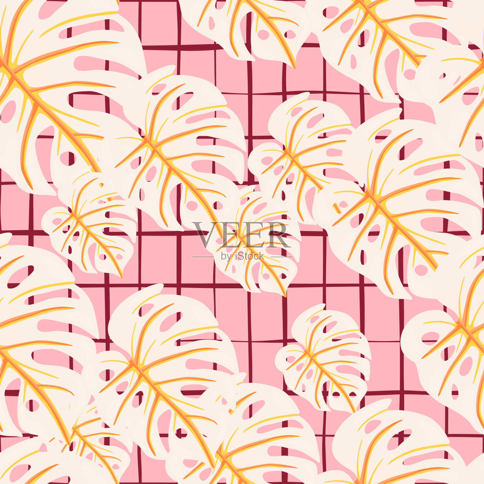 装饰热带树叶无缝图案。风格化的异国情调的叶子背景。现代丛林植物无尽的壁纸。插画图片素材