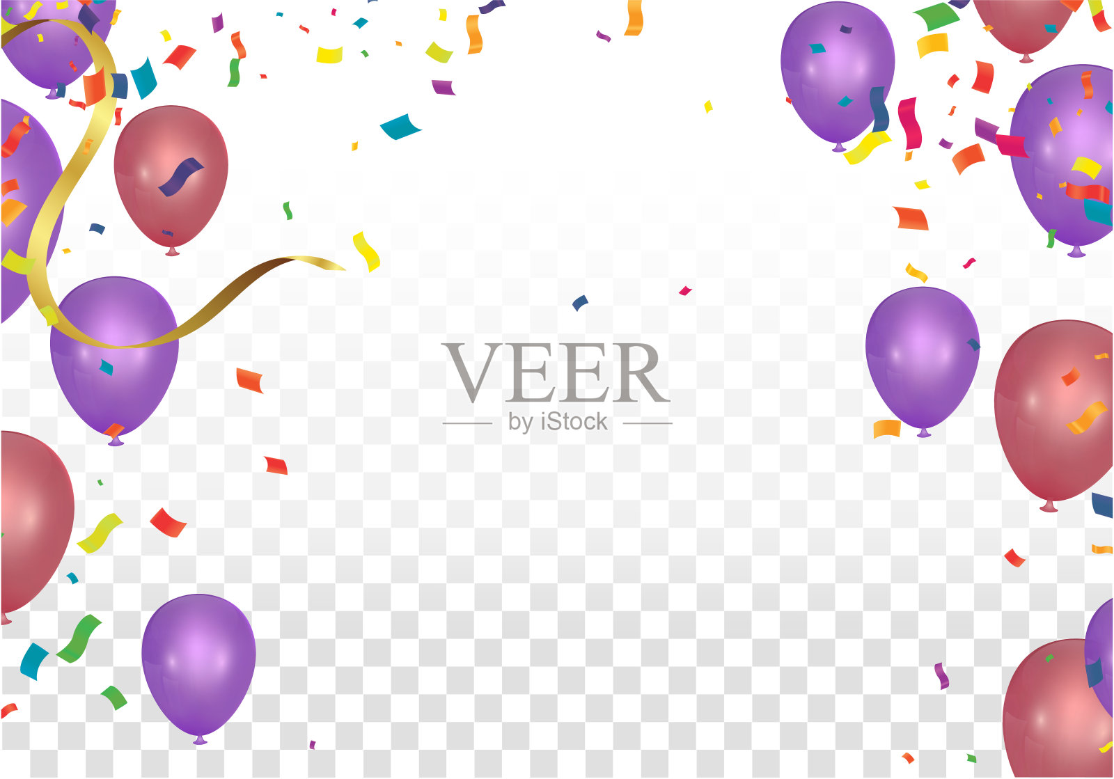 透明背景上的气球和五彩纸屑。矢量插图。插画图片素材