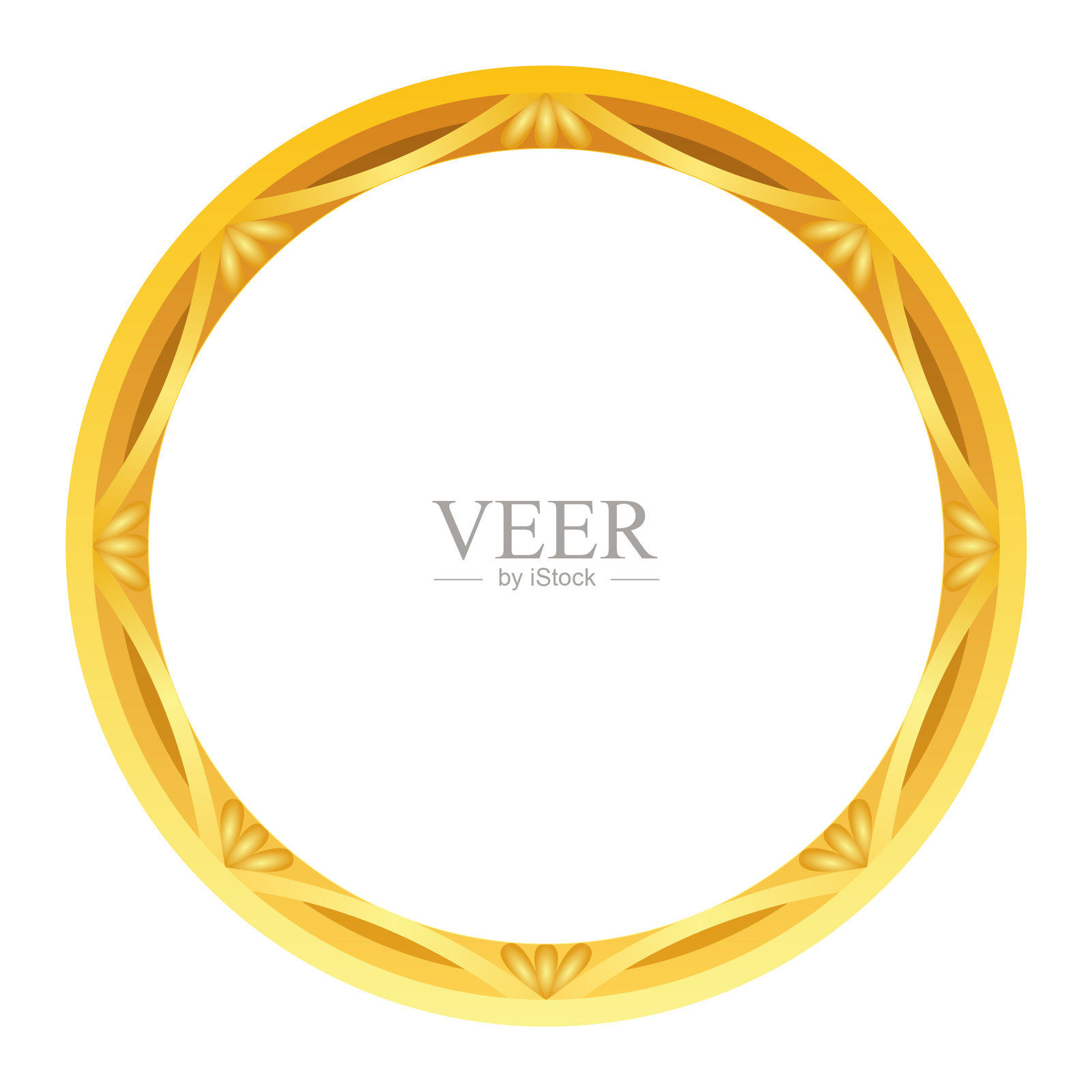 金镜子。装饰复古墙镜，复古时尚装饰镜框。金色框架反射镜面。造型圆润华丽的内部对象，矢量插图插画图片素材