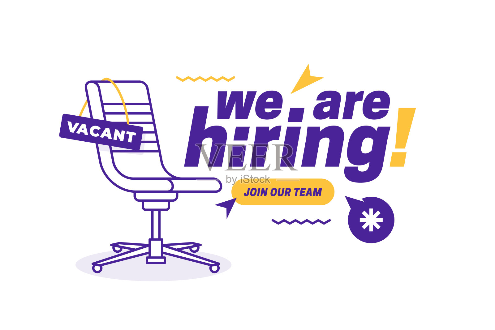 招聘招聘公开空缺设计信息标签模板。我们正在招聘加入我们团队的公告，并有空缺的椅子插画图片素材