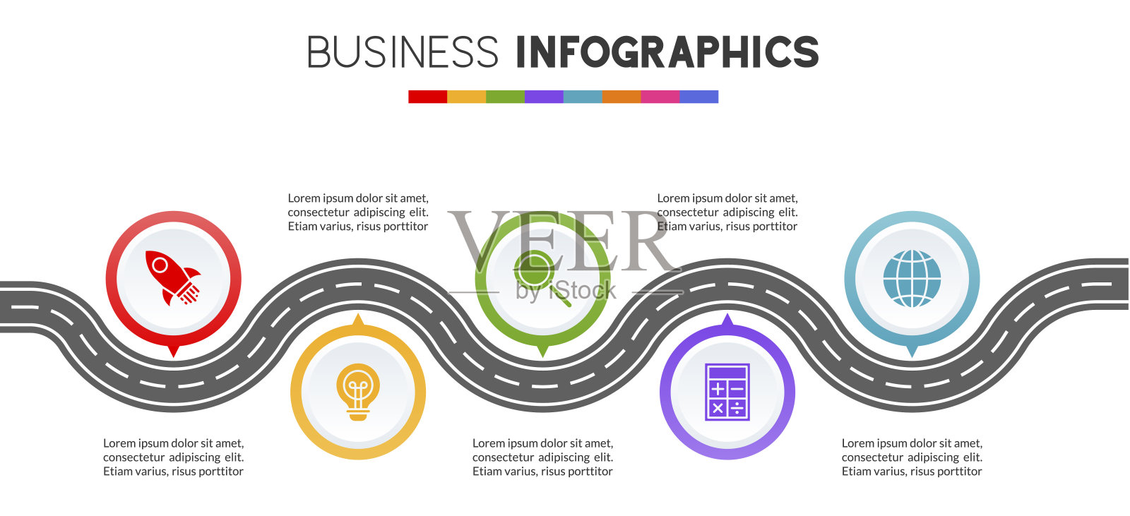信息图设计模板和图标5个选项或5个步骤插画图片素材