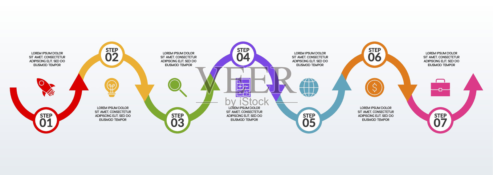 信息图设计模板和图标与7个选项或7个步骤插画图片素材