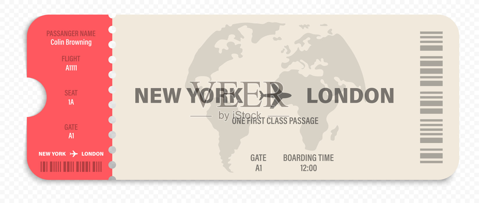 机票插图。机票模板。登机牌。气道的票。航空公司优惠。矢量图形插画图片素材