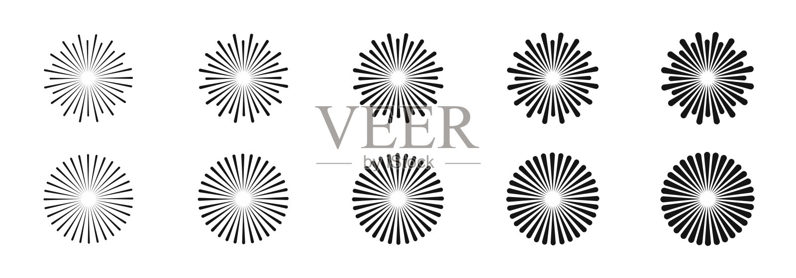 径向条纹。径向条纹集合。Sunburst设计元素集合。复古日爆发矢量图标集。射线集合。矢量图形插画图片素材