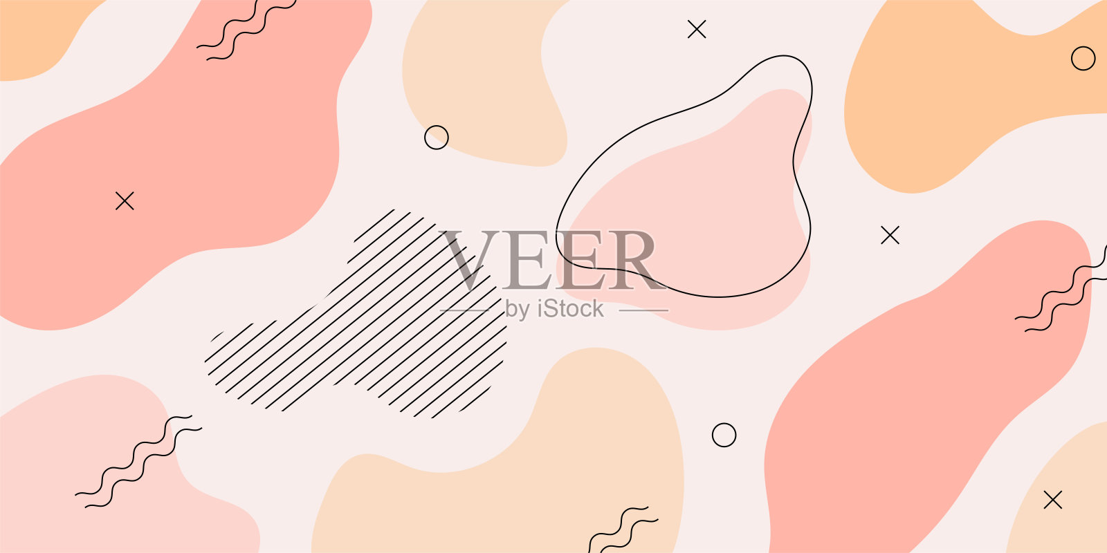 抽象的背景。手绘各种形状和涂鸦对象。时髦的现代当代矢量插图。每个背景都是孤立的。柔和的颜色插画图片素材