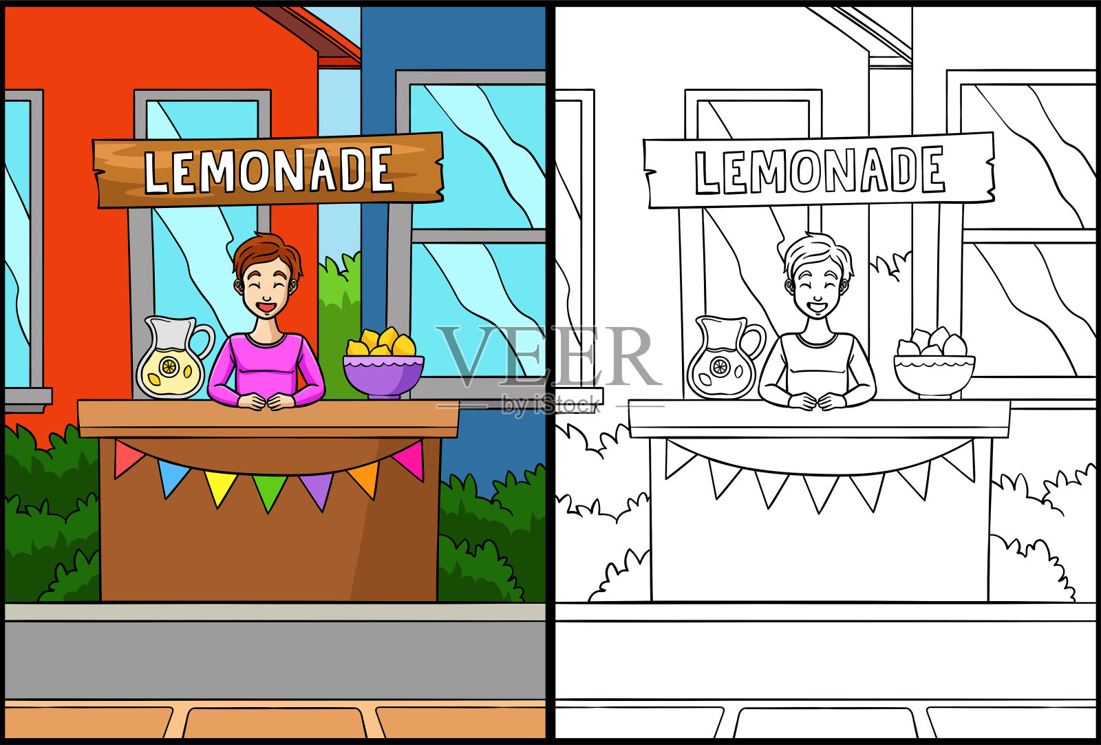 柠檬汁摊贩着色页插图插画图片素材