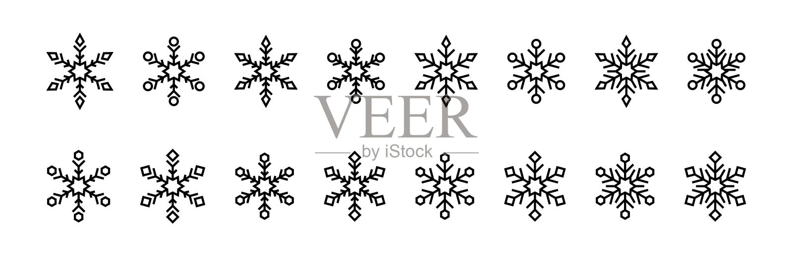 雪花图标。线性的雪花。雪花模板。雪图标。弗罗斯特图标。孤立的雪花。雪晶体。冰晶体。矢量图形插画图片素材