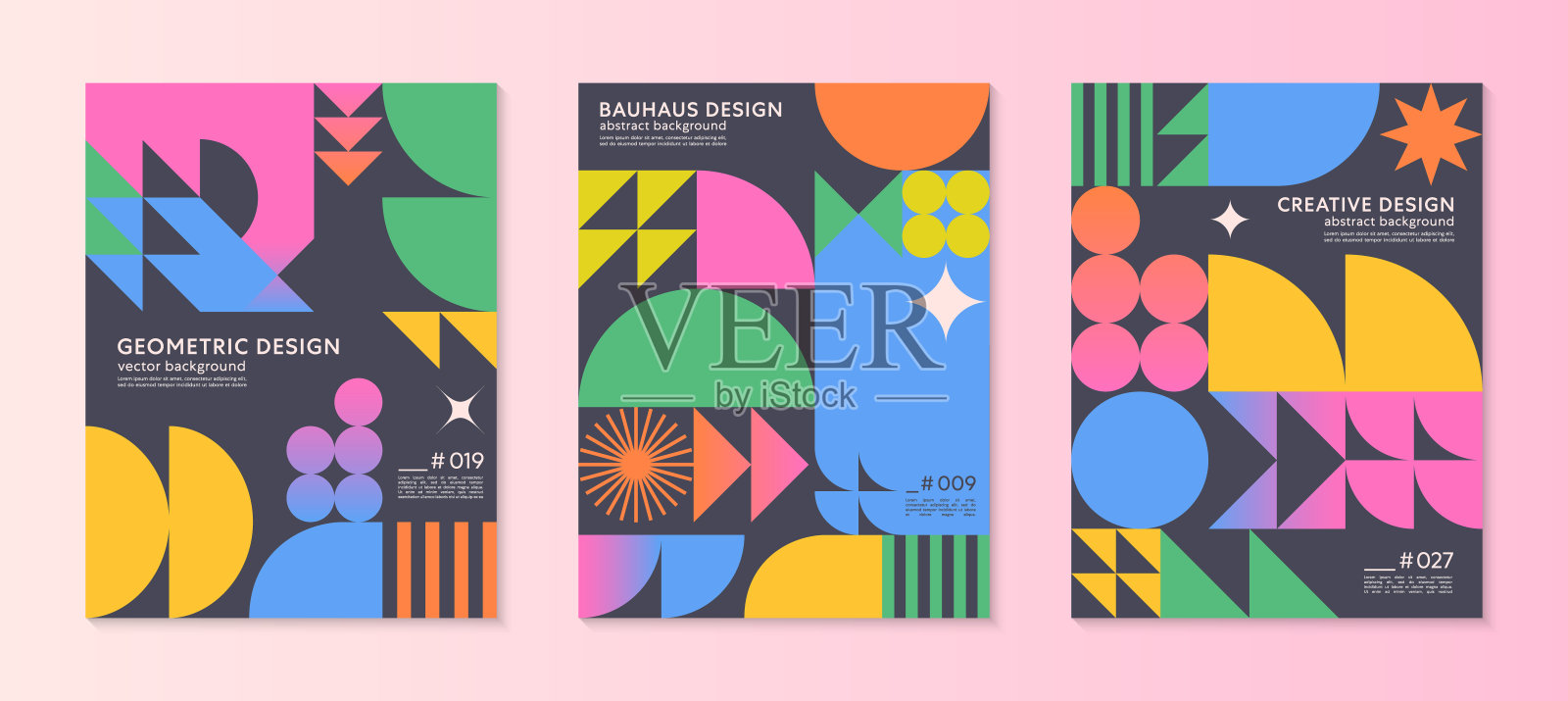 带有文本复制空间的抽象包豪斯几何图案背景插画图片素材