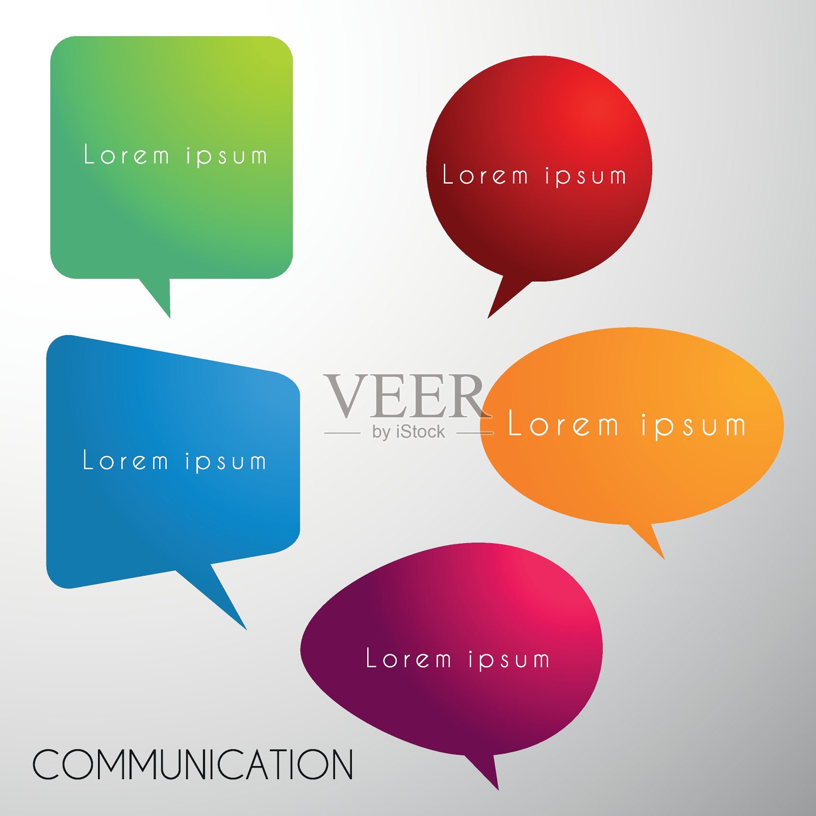 矢量孤立的彩色大语音气泡集。矢量业务抽象插图与彩色对话框语音气泡在白色背景插画图片素材