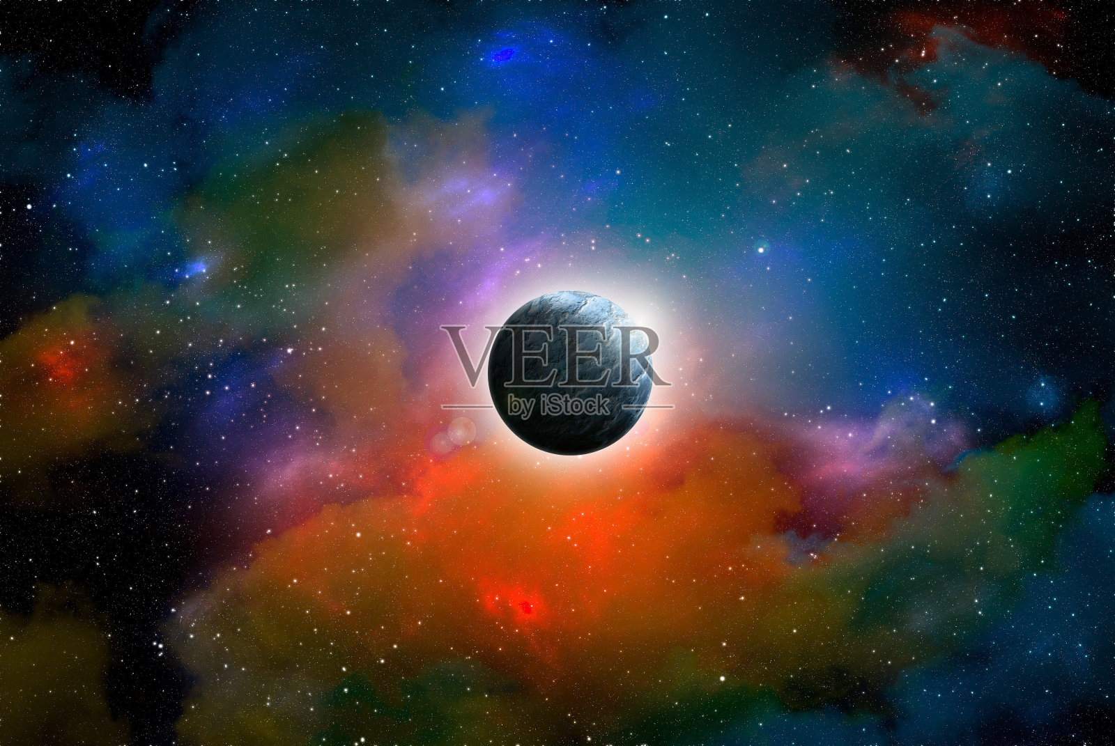 来自外太空的未知星球。空间星云。宇宙星团。外太空背景。三维演示照片摄影图片