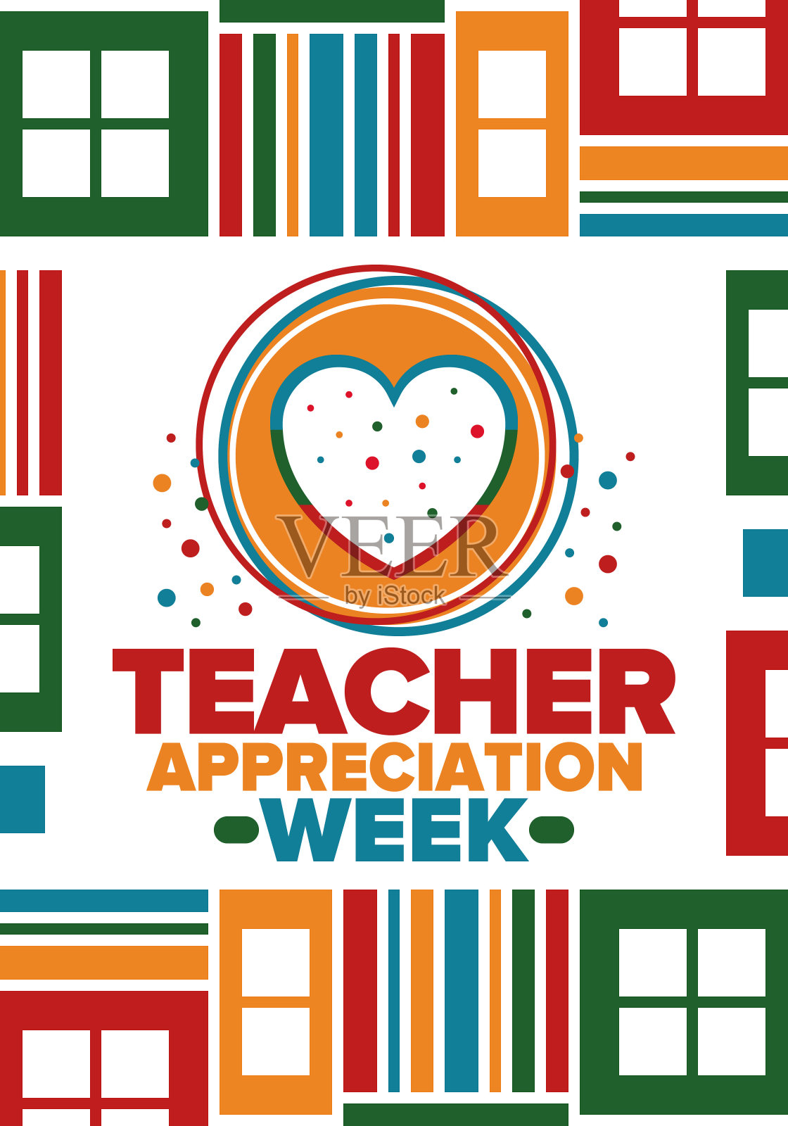 美国的教师感恩周。每年五月庆祝。为了纪念那些辛勤工作，教育我们孩子的老师们。学校和教育。学生学习理念。矢量图插画图片素材