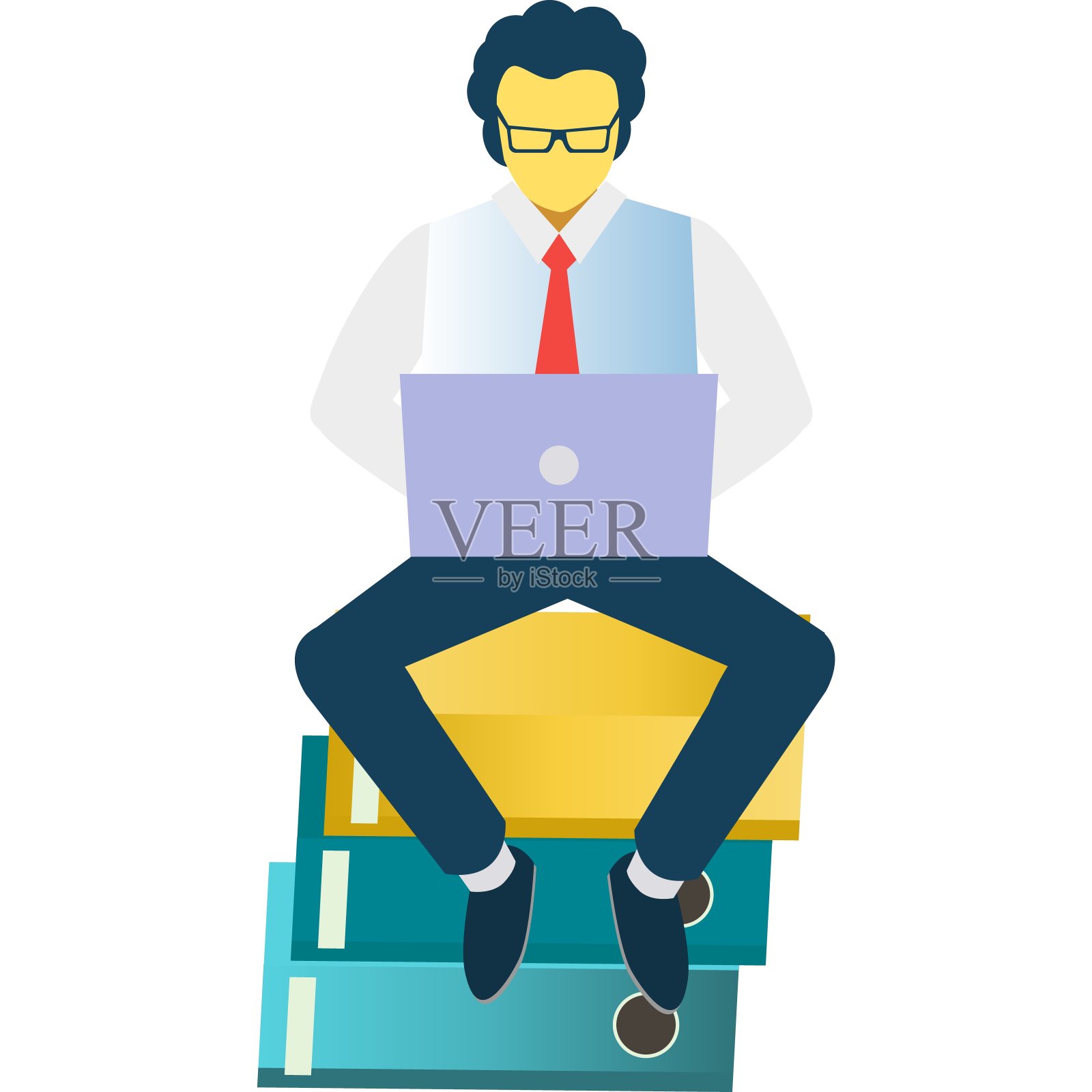 过度劳累的人使用笔记本电脑在线工作图标插画图片素材