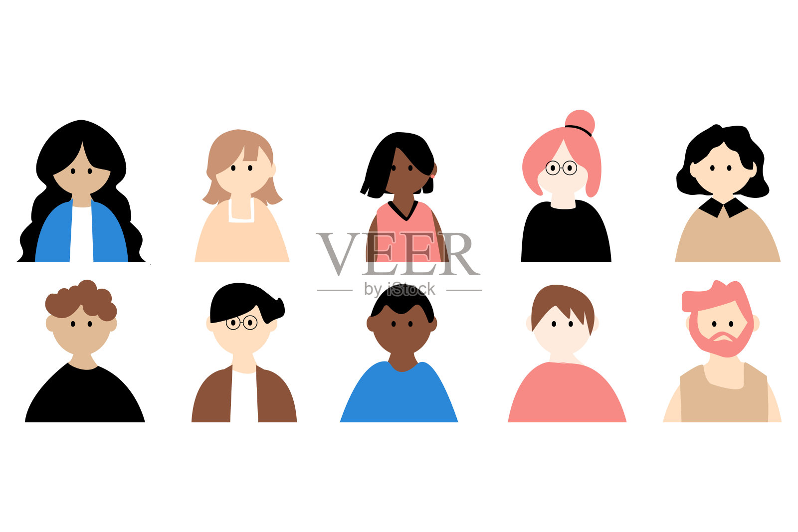 可爱的面孔人的性格设定人类头像具有多样性插画图片素材