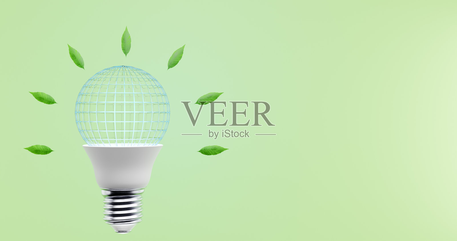 灯泡上的行星线框，球体上有网格。生态环保地球日。三维渲染照片摄影图片