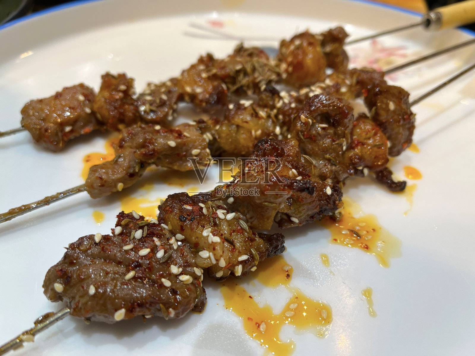 辣烤牛肉串。中国食品照片摄影图片