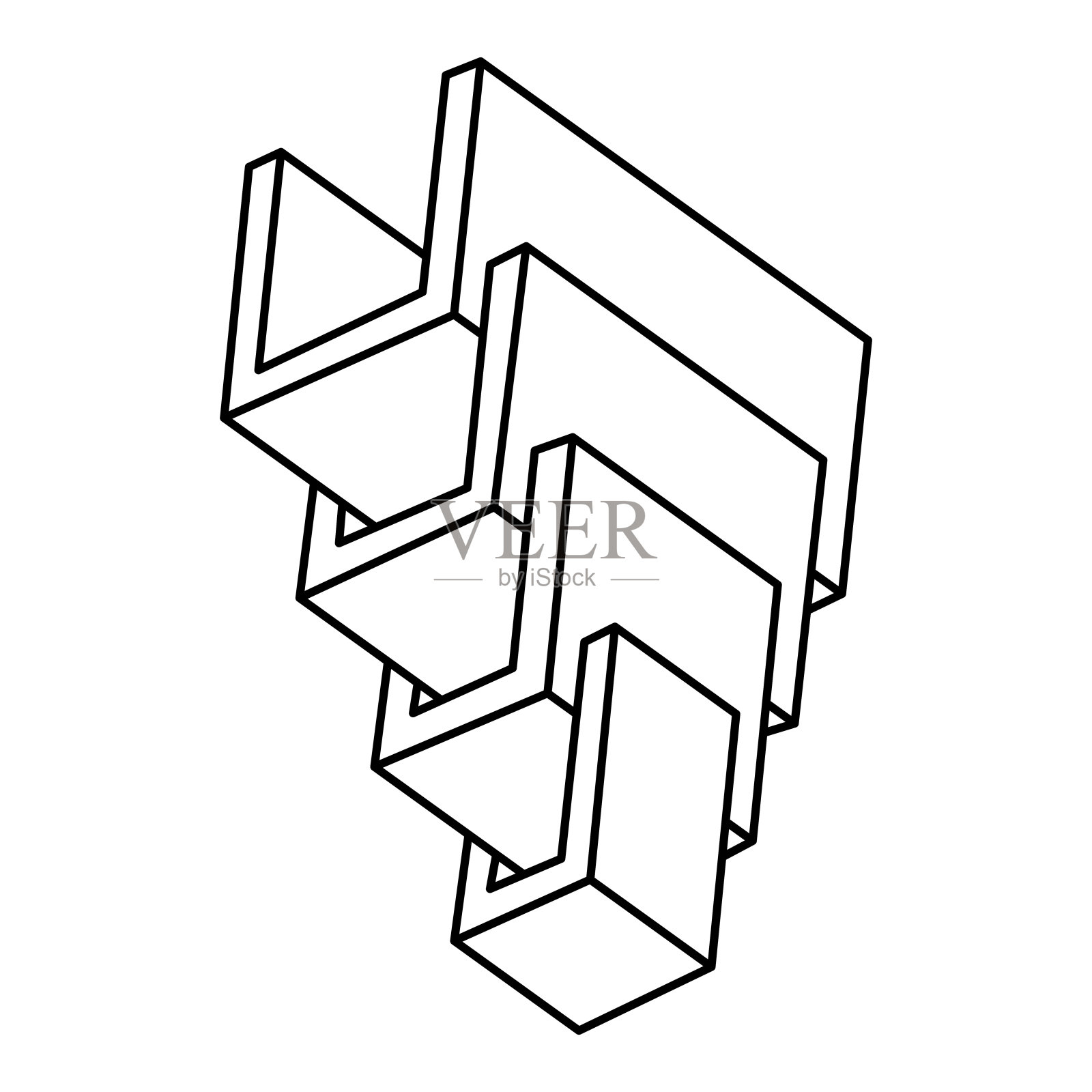 不可能的形状。视错觉人物。欧普艺术作品。线条艺术造型。插画图片素材