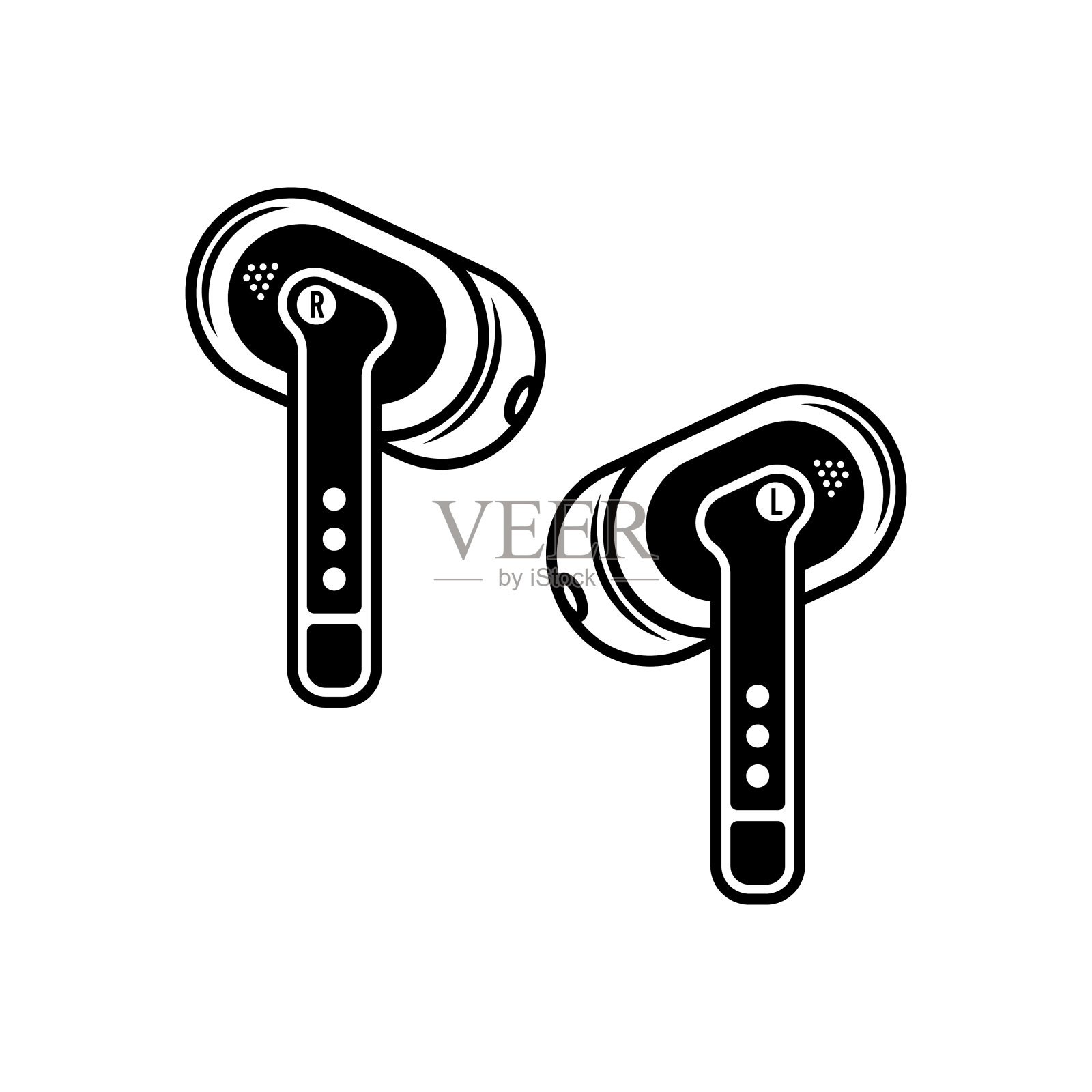 无线耳机矢量插图在黑白风格插画图片素材