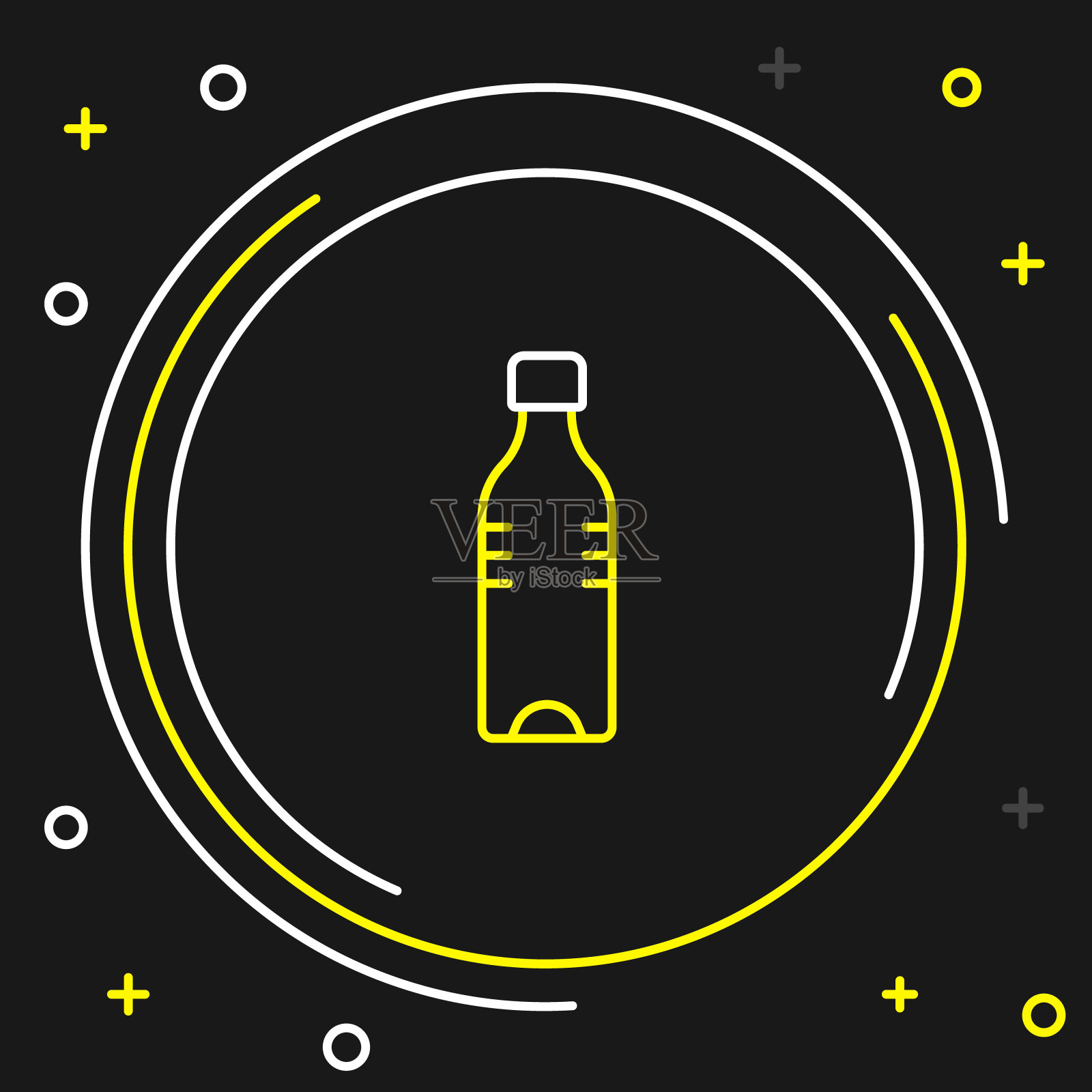 线瓶水图标隔离在黑色背景。苏打水饮料标志。彩色轮廓概念。向量插画图片素材