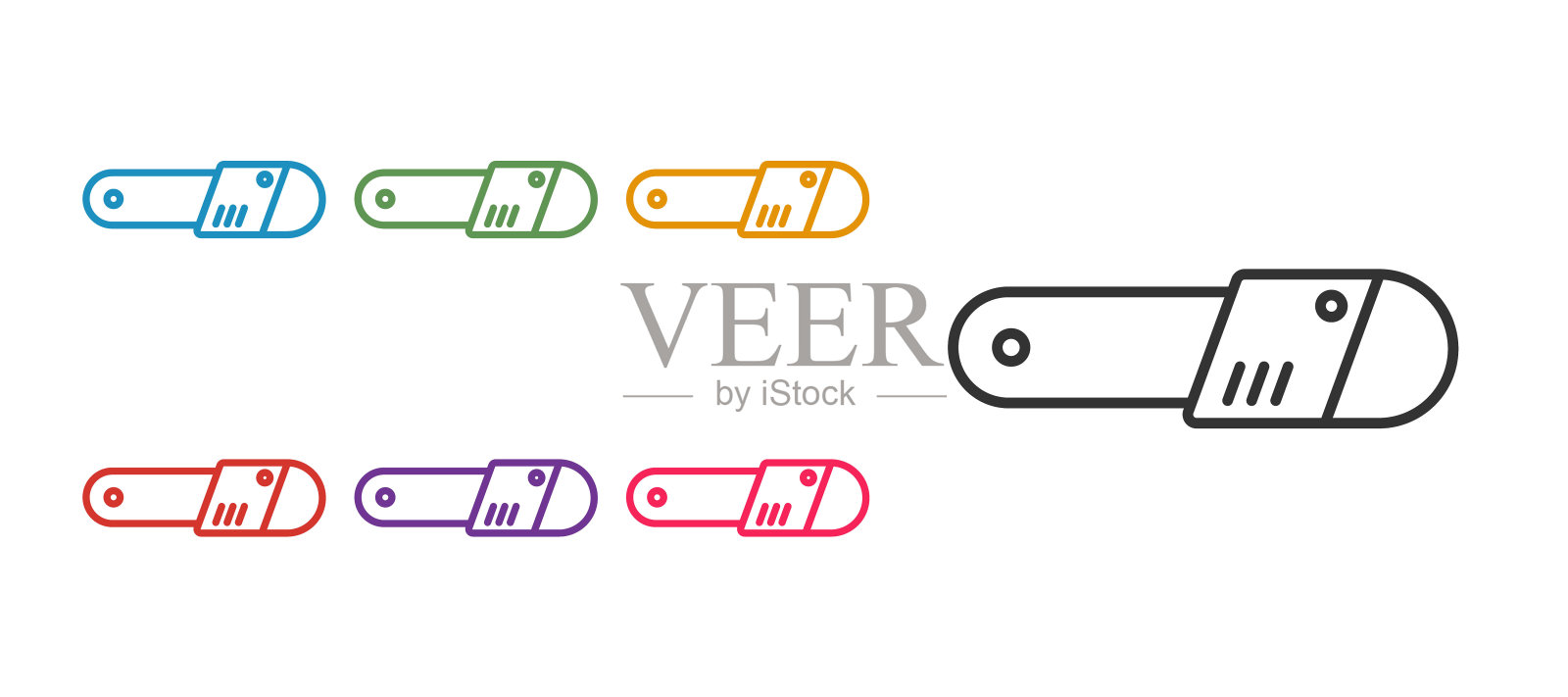 设置线链锯图标隔离在白色背景上。设置彩色图标。向量图标素材