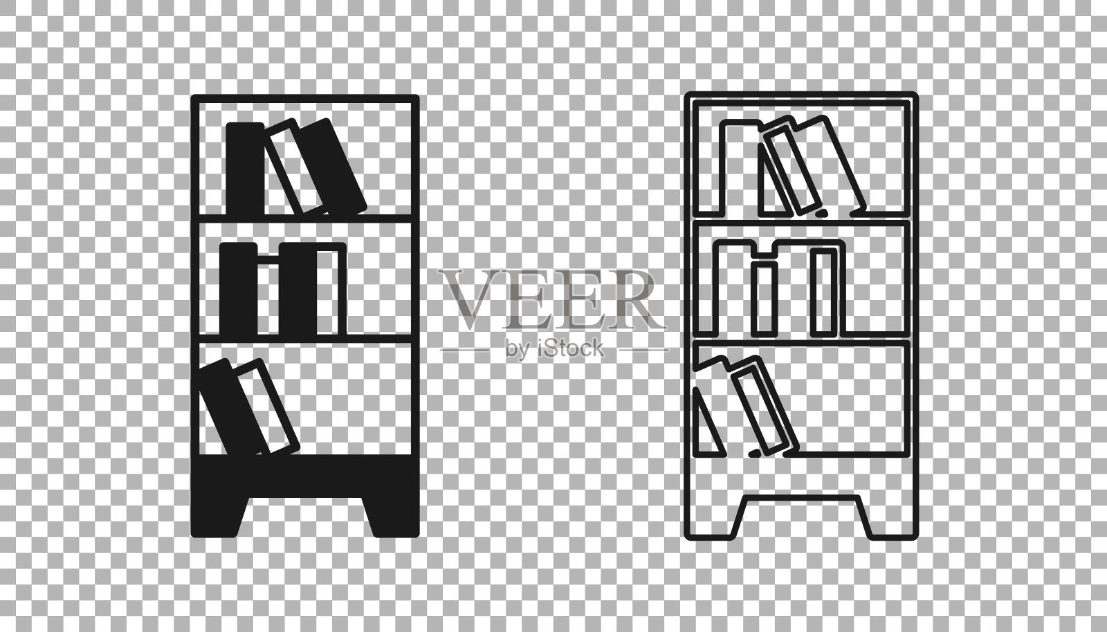 黑色图书馆书架图标隔离在透明的背景。向量插画图片素材