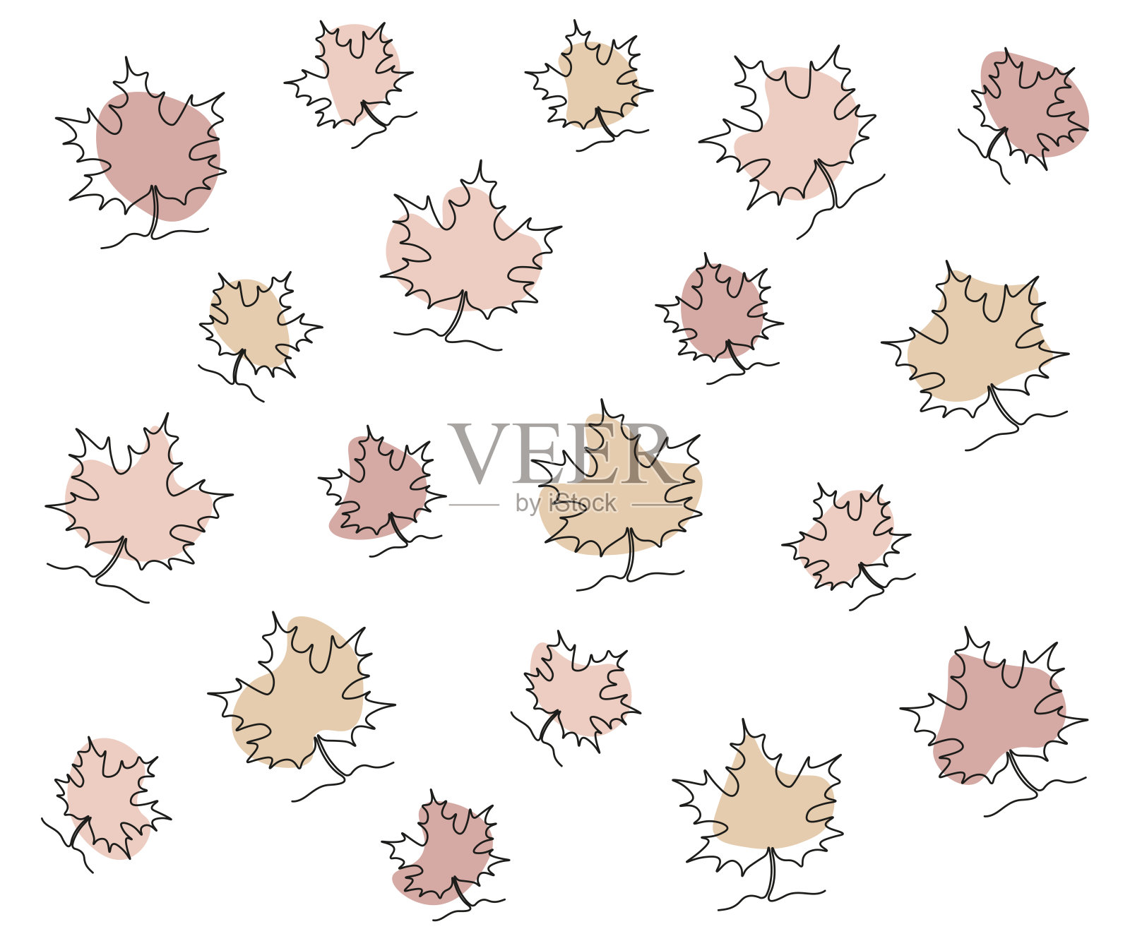 抽象枫叶图案连续一线画插画图片素材