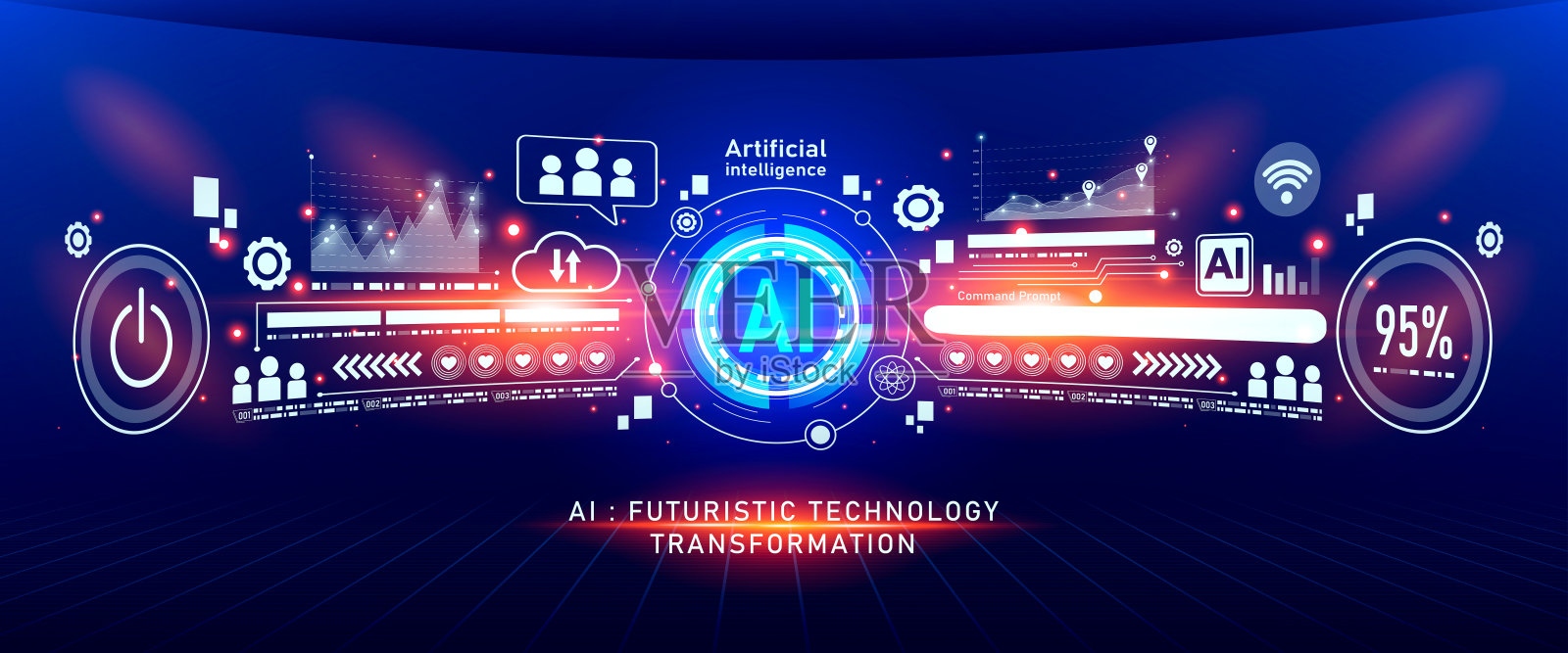 人工智能与数据科学图标元素设计。矢量图插画图片素材