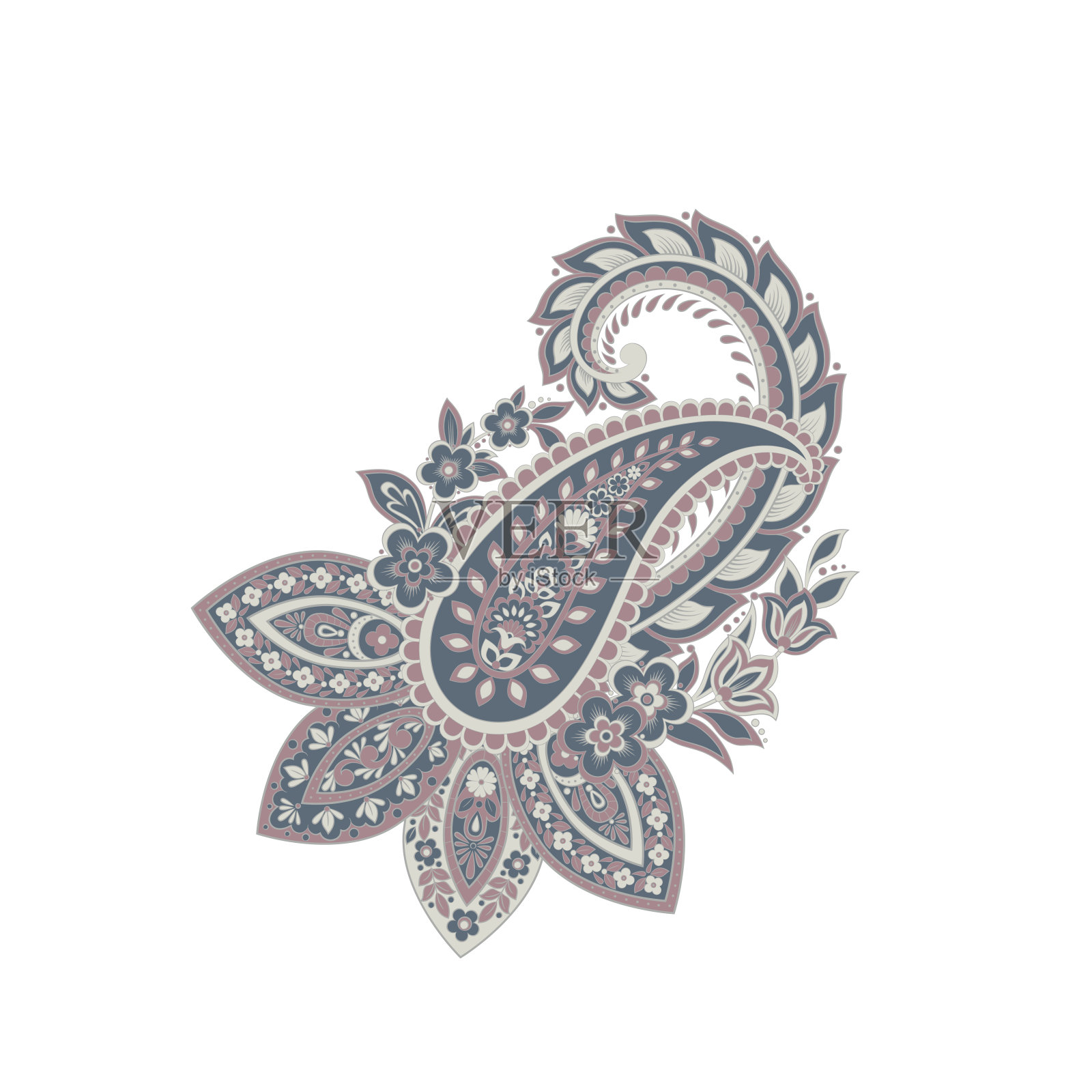 矢量佩斯利花孤立的装饰插画图片素材