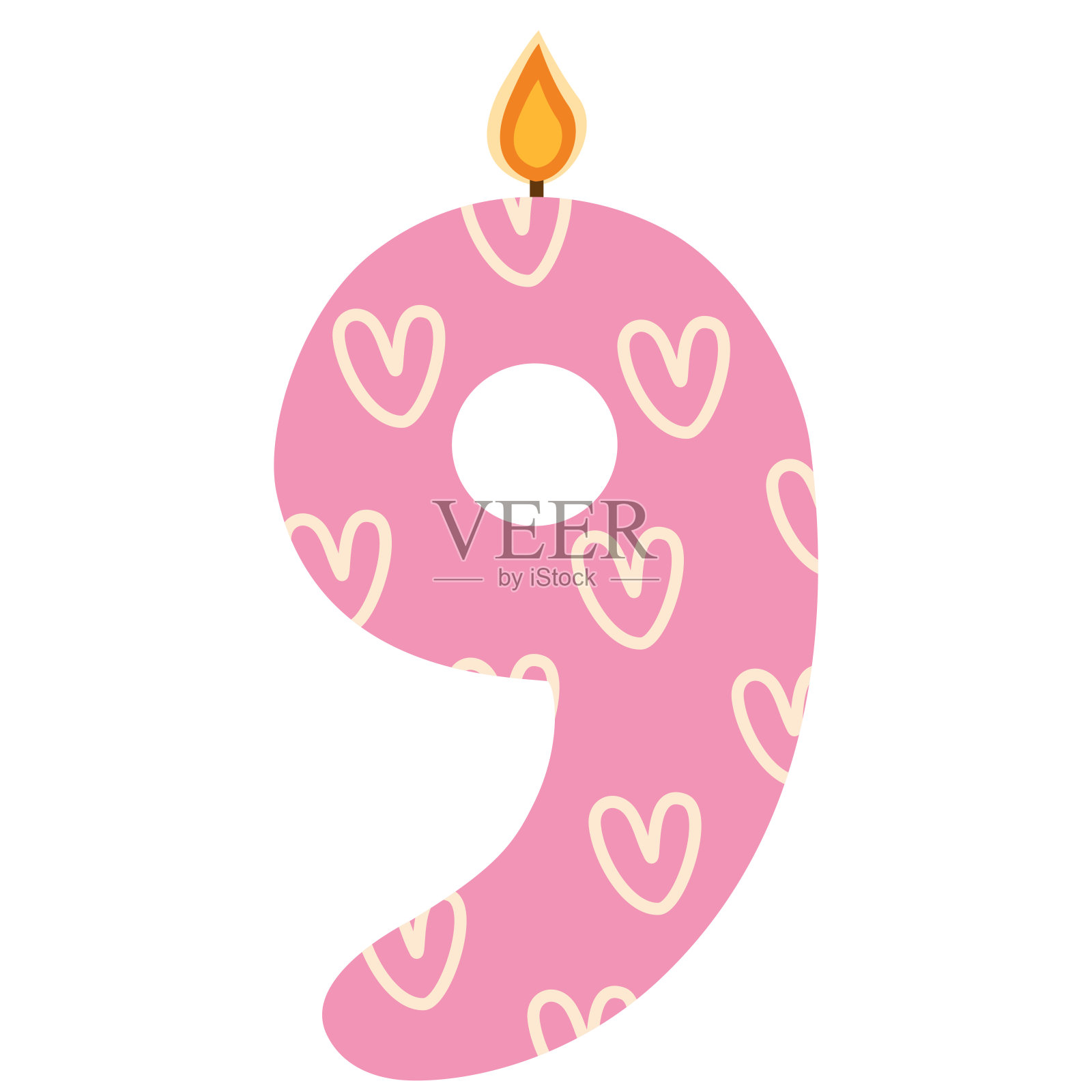矢量生日蜡烛设置在不同的颜色。蜡烛数字，生日蛋糕蜡烛数字9插画图片素材