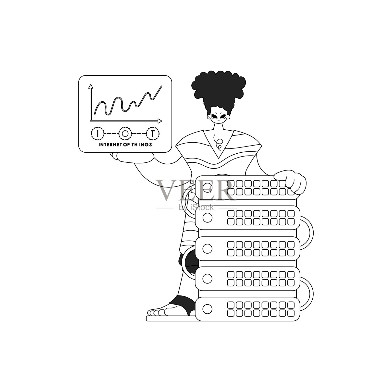 物联网的人与云服务器，矢量线性插图插画图片素材