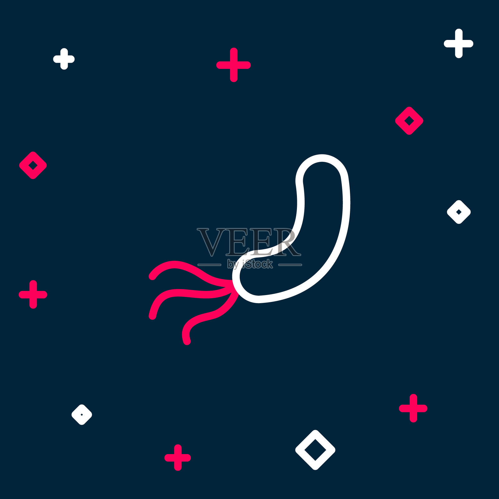 蓝色背景上隔离的细菌图标。细菌、微生物致病、细胞癌、微生物、病毒、真菌。彩色轮廓概念。向量插画图片素材