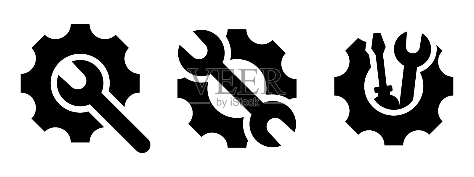 服务图标集。汽车服务标志。扳手，螺丝刀和齿轮图标。客户支持。服务中心标志。办公图标集。标志向量。设置和维修，服务标志。Vctor图形。图标素材