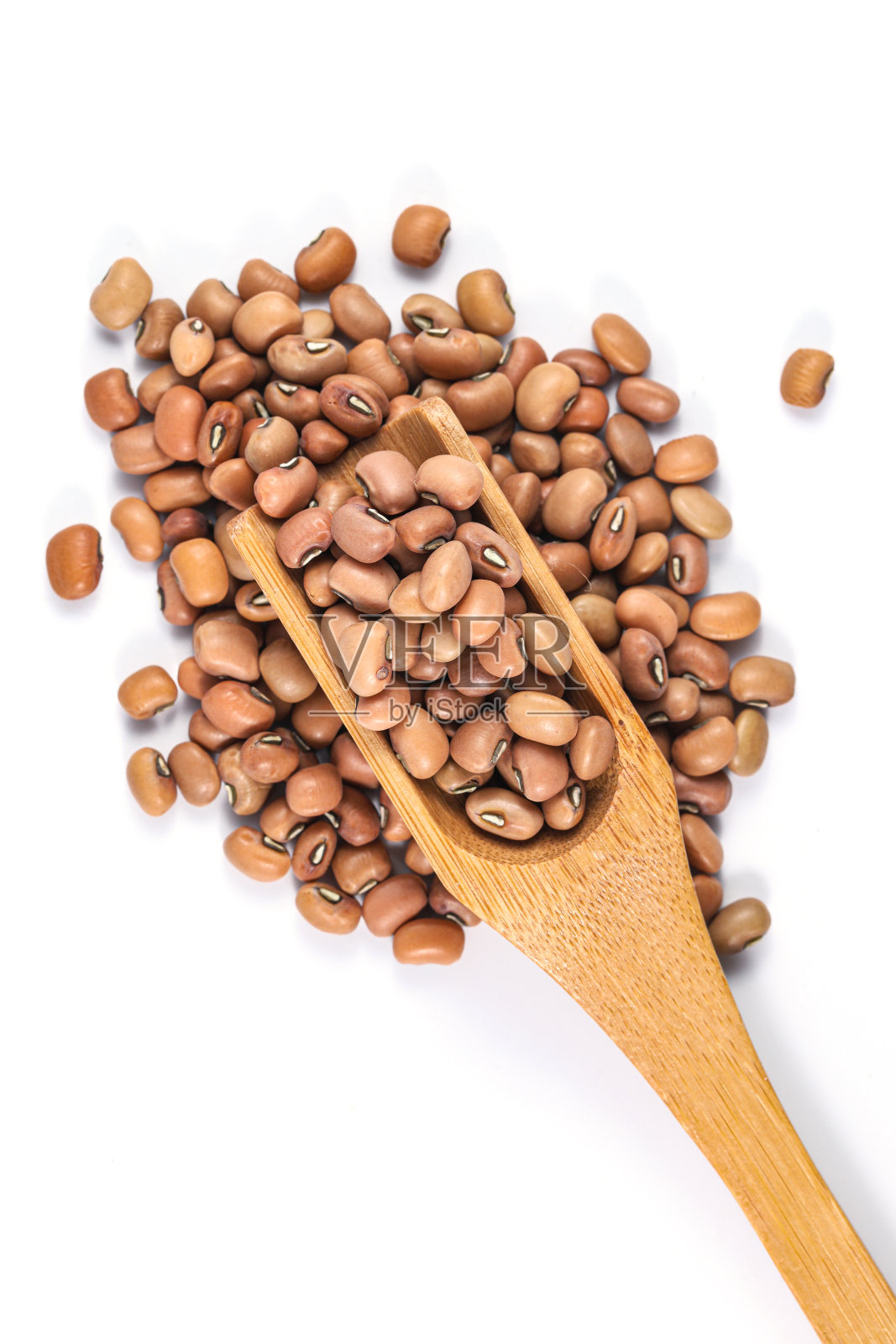 棕色豇豆(Yunakesa Brown Crowder Cowpea, Dixie Lee Pea)，棕色豇豆配木勺照片摄影图片