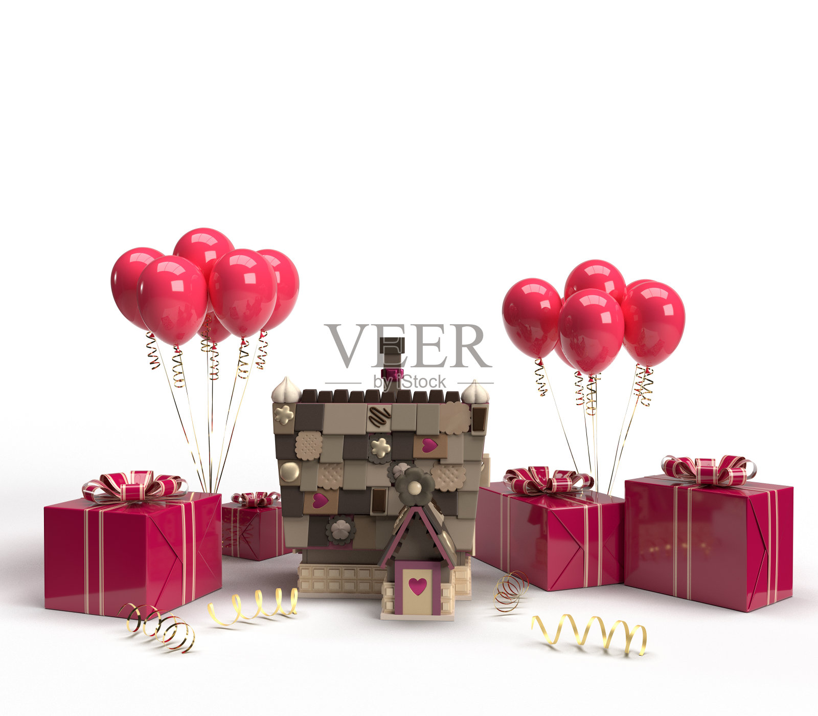 红色的粉红色的彩色气球礼物家庭聚会鞠躬金色的家庭父母关系父亲母亲儿子甜蜜的家快乐在一起庆祝周年纪念日蛋糕事件概念夏天生意享受有趣的照片摄影图片