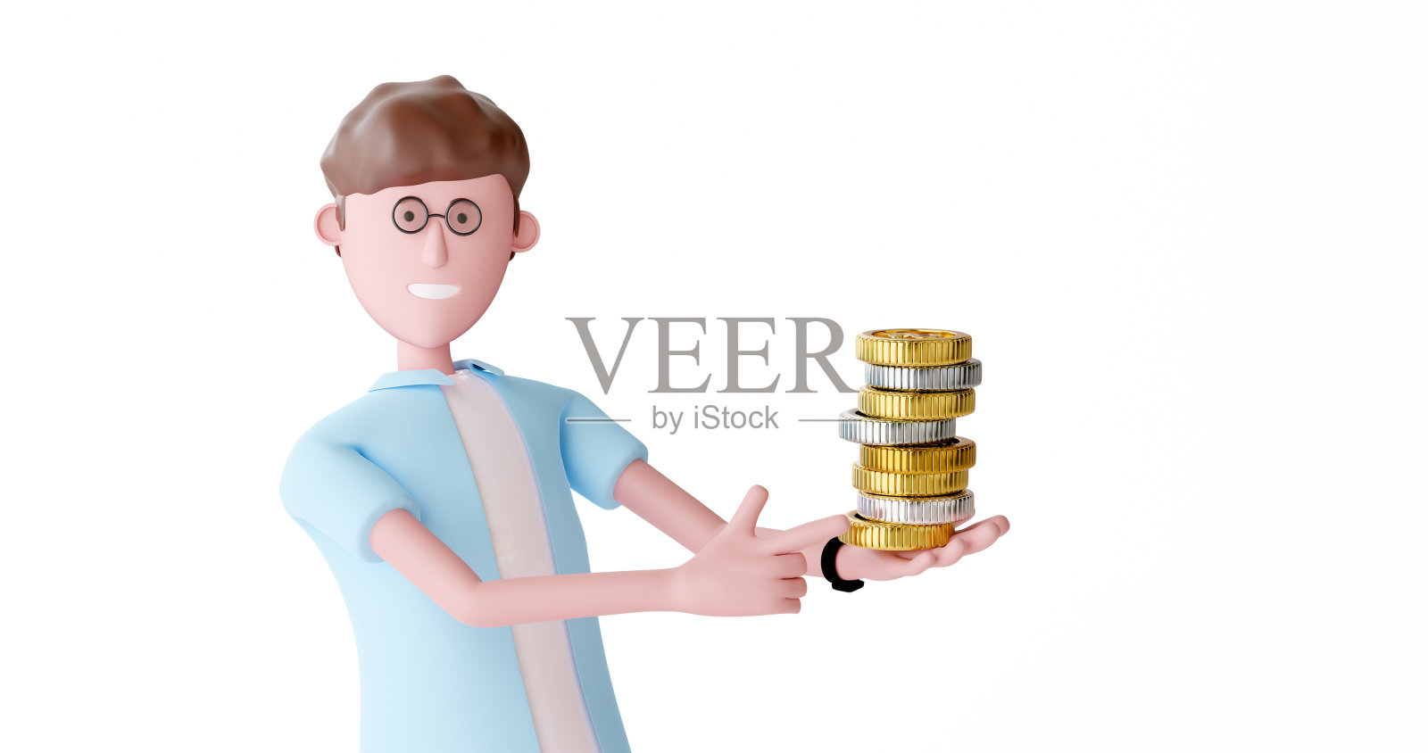 3d动画硬币成长对商人的手漫画。照片摄影图片