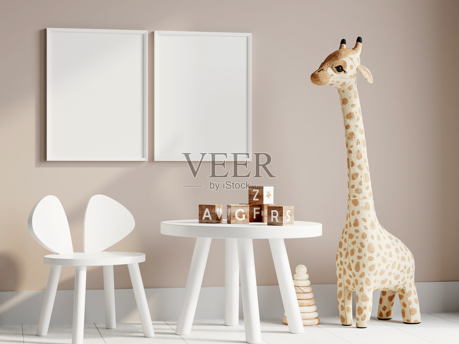 框架模型在舒适的儿童房间内与玩具照片摄影图片