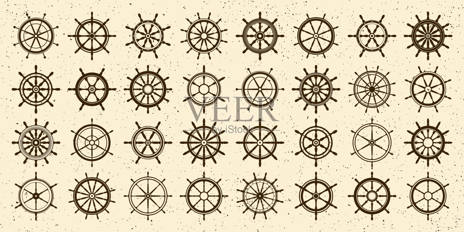 收集垃圾复古方向盘。船、游艇的复古轮标志。航海舵图标。海洋设计元素。矢量图插画图片素材