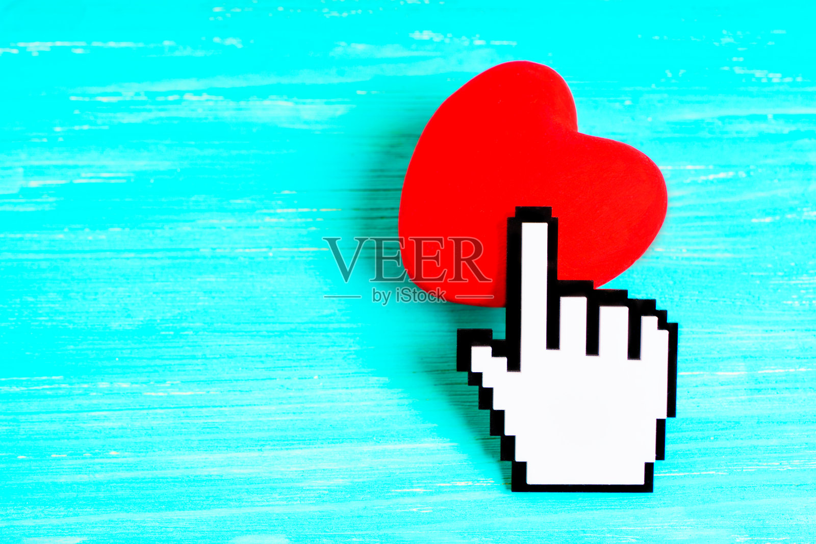 像素化指针光标点击红色心形照片摄影图片