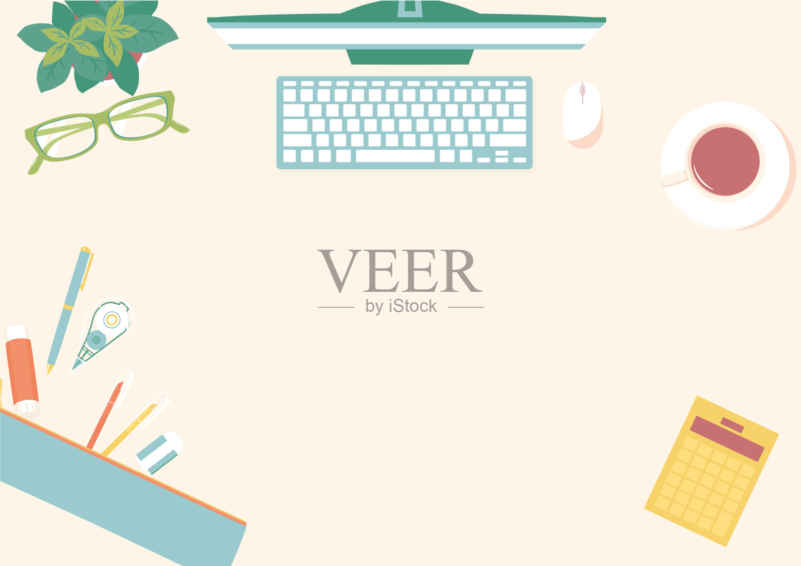 桌面平铺设计。插画图片素材