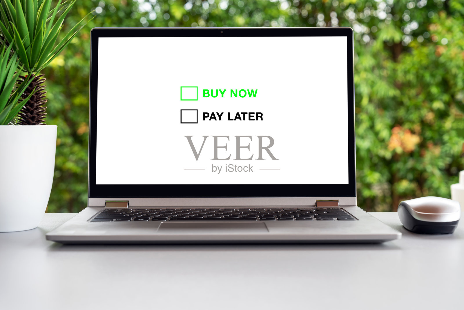 在笔记本电脑上先买后付概念照片摄影图片