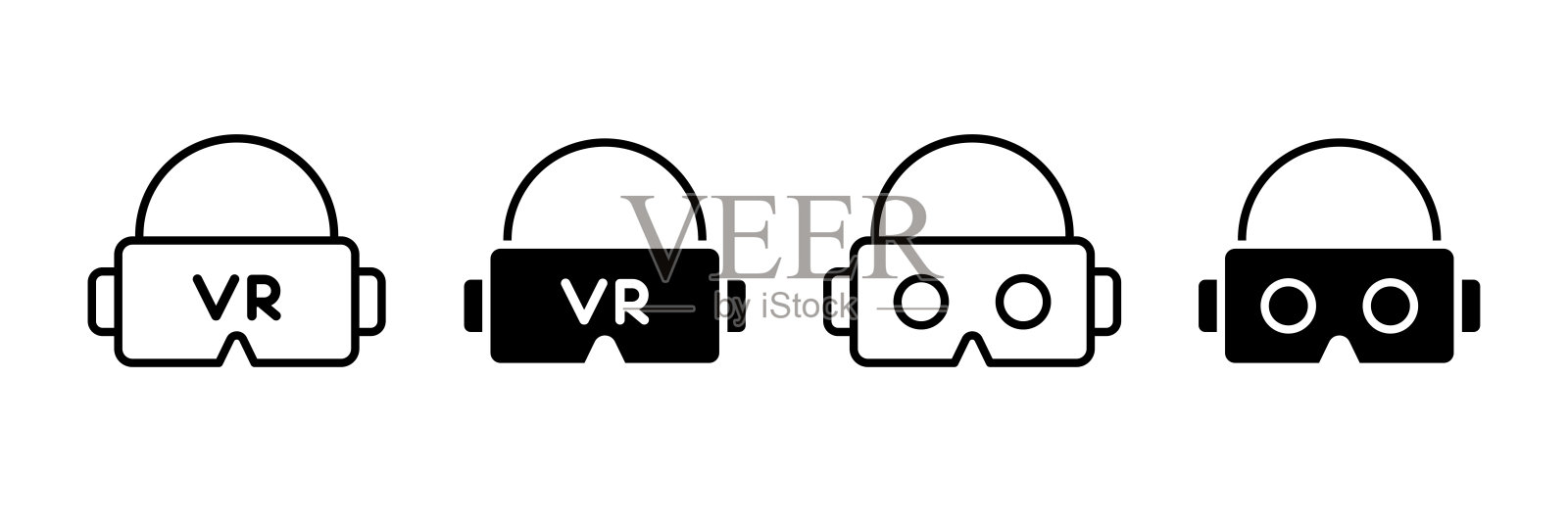 虚拟现实技术矢量图标集。VR头显符号。虚拟现实游戏logo插画图片素材