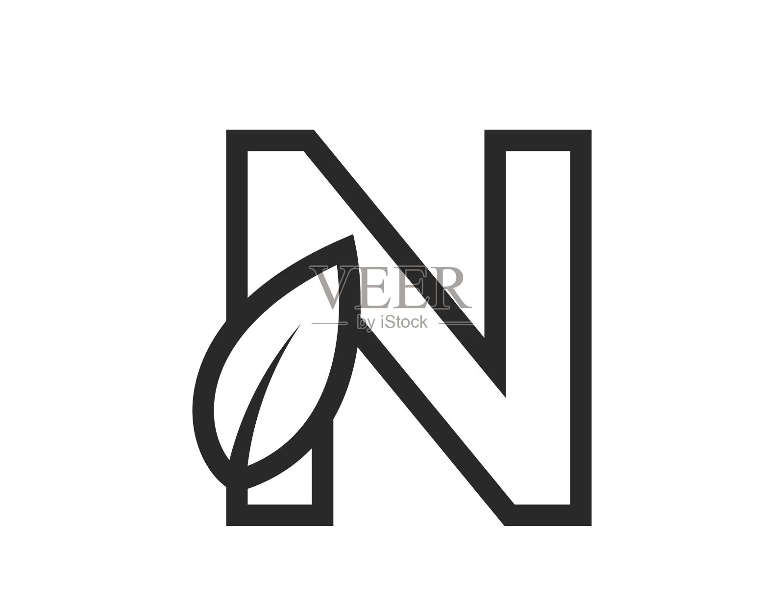 字母n和叶子对齐。创意生态标志。自然与环境设计元素。孤立矢量图像插画图片素材