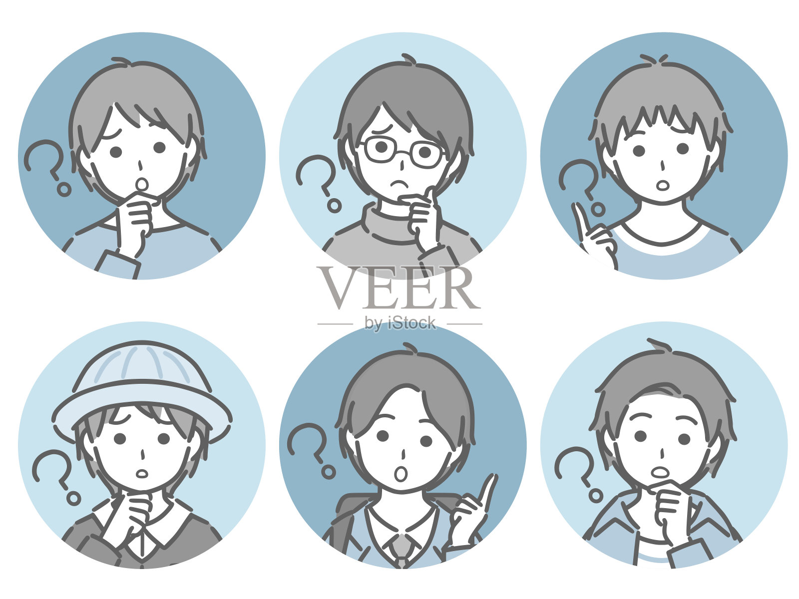 问男孩的圆形图标集插画图片素材